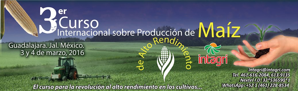 Si deseas especializarte en este tema Intagri estará Impartiendo el 3er Curso Internacional sobre la producción de Maíz de Alto Rendimiento que se llevará a cabo en la ciudad de Guadalajara , Jal. México, los días 3 y 4 de marzo de 2016, donde se abordaran temas sobre la Formulación de programas de fertilización con base en metas de rendimiento y análisis de suelo, además se hablarán estrategias de ¿Cómo?, ¿Cuándo? y ¿Cuánto? Fertilizar y regar, así mismo se hablara sobre el Manejo integrado de plagas, enfermedades y malezas en el cultivo de maíz entre otros temas más.